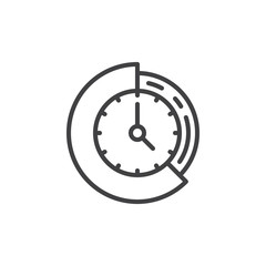 Clock and pie chart line icon, outline vector sign, linear style pictogram isolated on white. Time management symbol, logo illustration. Editable stroke. Pixel perfect vector graphics