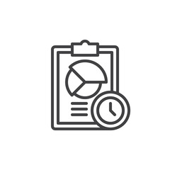 Clipboard with clock timer line icon, outline vector sign, linear style pictogram isolated on white. Symbol, logo illustration. Editable stroke. Pixel perfect vector graphics