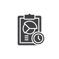 Clipboard with clock timer icon vector, filled flat sign, solid pictogram isolated on white. Symbol, logo illustration. Pixel perfect vector graphics