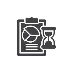 Clipboard and hourglass icon vector, filled flat sign, solid pictogram isolated on white. Symbol, logo illustration. Pixel perfect vector graphics