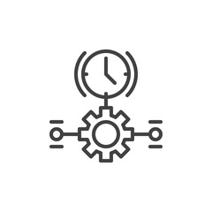 Clock and gear line icon, outline vector sign, linear style pictogram isolated on white. Time management symbol, logo illustration. Editable stroke. Pixel perfect vector graphics