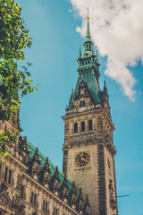 Fototapeta na wymiar City Hall Tower. Vertical shot. Hamburg, Germany