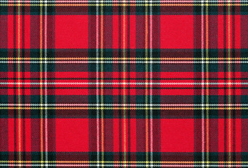 Close up of red, checkered textile background, texture with copy space