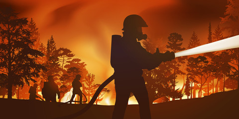 Obraz premium pompiers - incendie - feu de forêt - catastrophe