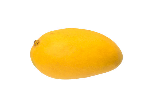 Fresh Ripened Yellow Mango Isolated On Ehitw Background