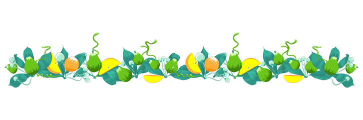 Border of a set of bouquets of fruits and leaves. Vector illustration.