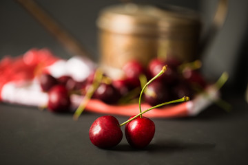 Cuple of cherries and more on the background
