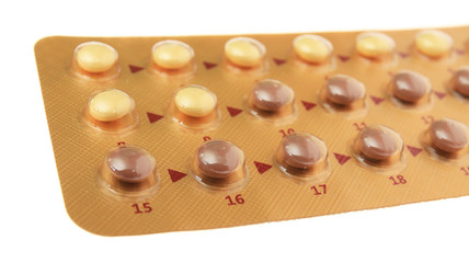 Oral contraceptive on white background