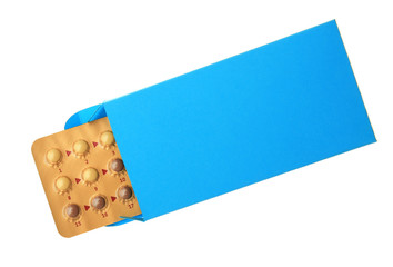 Oral contraceptive on white background
