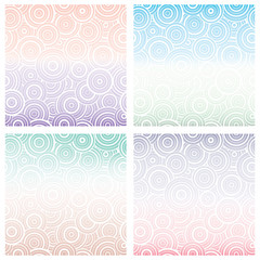 Set of seamless pattern with white circles of different size on gradient background. Geometric background