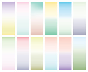 Collection of 12 abstract bright gradients. Tender colors, smooth background for design. Blue, green, yellow, pink