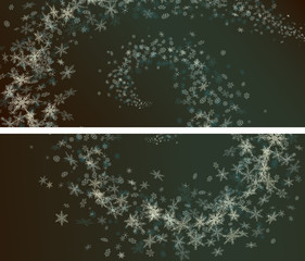 Horizontal wide banners of winter abstract snowflakes banners.