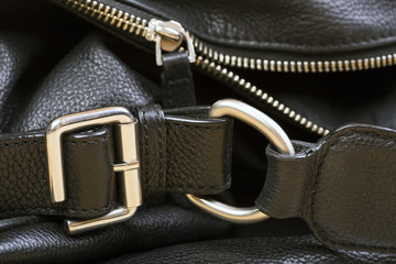  Black Leather Bag Close Up.