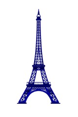 Fototapeta na wymiar Eiffel tower blue silhouette on white background, 3D rendering