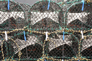 Stack of lobster traps or lobster cages