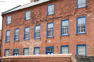 Victorian property with sash window frames painted blue