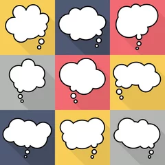 Poster Set of nine cartoon comic balloon speech bubbles in flat style. Elements of design comic books without phrases. Vector illustration   © dniprodd
