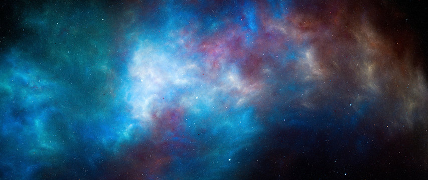 Fototapeta Colorful glowing nebula in deep space