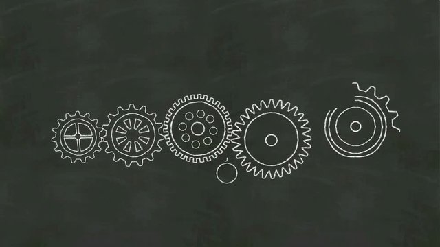 Drawing business concept with gear wheel on chalkboard, goal, vision, idea, team work, success