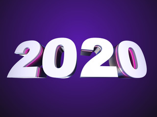 2020 bended text on violet calendar background 3D render - obrazy, fototapety, plakaty