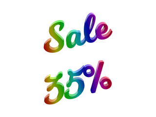 Sale 35 Percents Discount Calligraphic 3D Rendered Text Illustration Colored With RGB Rainbow Gradient, Isolated On White Background
