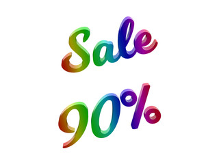 Sale 90 Percents Discount Calligraphic 3D Rendered Text Illustration Colored With RGB Rainbow Gradient, Isolated On White Background

