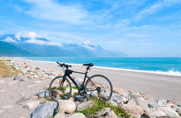 Fototapeta premium Bicycle on Chishintan Beach, Hualien, Taiwan