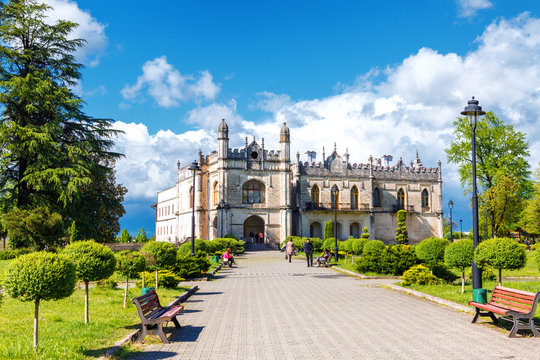 Zugdidi, Georgia - 24 April, 2017: Dadiani Palaces Historical and Architectural Museum located inside a park in Zugdidi, Georgia.