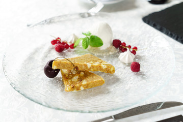 dessert with berries and nuts