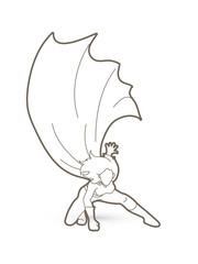 Strong Woman , Superhero landing powerful action outline graphic vector
