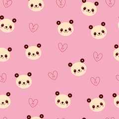 cute panda bears and hearts seamless pattern