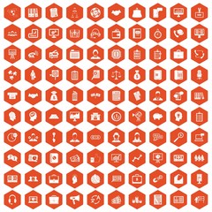 100 business people icons hexagon orange