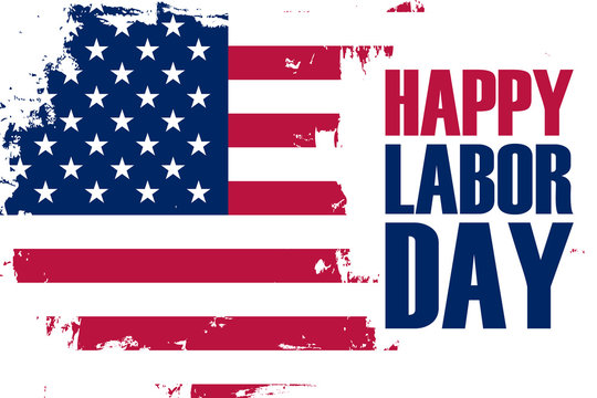 Happy Labor Day holiday banner with brush stroke background in United States national flag colors. Vector illustration.
