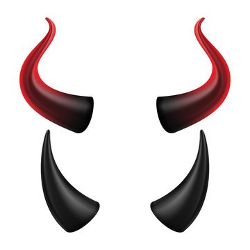 Devil Horns Vector. Halloween Evil Horns Sign, Icon. Isolated On White Background