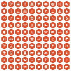 100 camping and nature icons hexagon orange