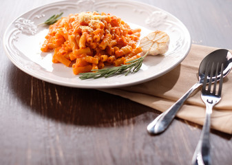 Creamy Italian pasta with mushrooms, tomatoes