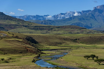 Fototapeta na wymiar Landscape to Amphitheatre in Drakensberg mountain, South Africa