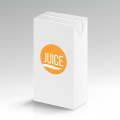 Juice Package Vector Realistic Mock Up. Carton Branding Box 1000 ml. White Empty Clean Cardboard Package Drink Juice Box Blank. Vector Illustration.