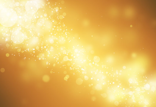 Dark Gold glitter sparkles rays lights bokeh Festive Christmas Elegant abstract background.