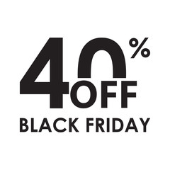 40% off. Black Friday design template isolated on white background. Sales, discount price, shopping and low price symbol. Vector illustration.