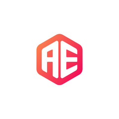 Initial letter ae, rounded hexagon logo, gradient red orange colors
 
