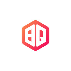Initial letter bq, rounded hexagon logo, gradient red orange colors
 
