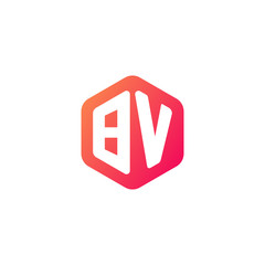 Initial letter bv, rounded hexagon logo, gradient red orange colors
 
