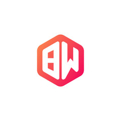 Initial letter bw, rounded hexagon logo, gradient red orange colors
 
