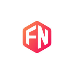 Initial letter fn, rounded hexagon logo, gradient red orange colors
 
