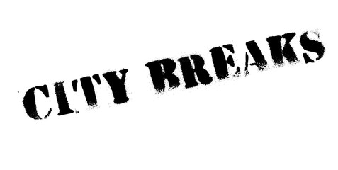 City Breaks rubber stamp. Grunge design with dust scratches. Effects can be easily removed for a clean, crisp look. Color is easily changed.