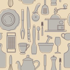 Set of silhouettes of kitchen utensils. Vintage style. Vector illustration.