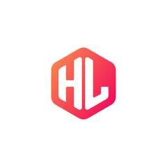 Initial letter hl, rounded hexagon logo, gradient red orange colors
 
