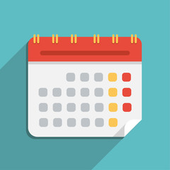 Calendar flat design isolated with long shadow, mobile icon, vector illustration
