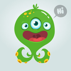 Cute alien monster cartoon. Halloween vector illustration isolated